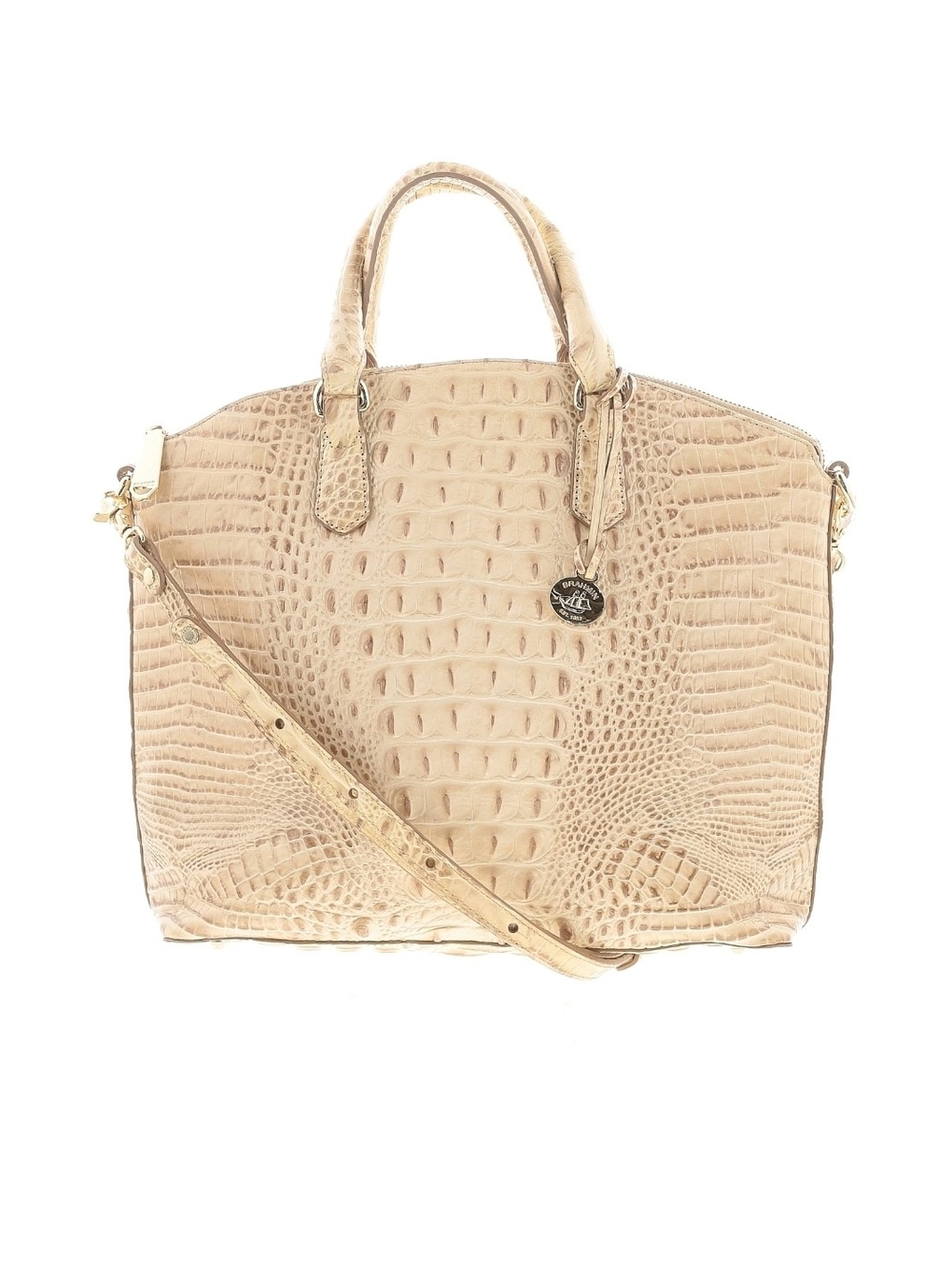 Beige Croc-Embossed Leather Satchel Shoulder Bag